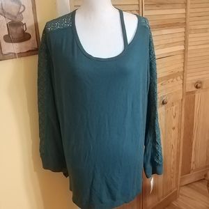 NWT DEMOCRACY Green Cold Shoulder Lace Sleeves Top 3X